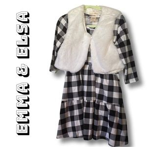 Emma & Elsa dress NWT 6x / 2 piece buffalo plaid dress with faux fur vest